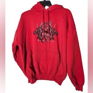 Vintage Hanes Dragon Men's Red Graphic Hoodie Size XL